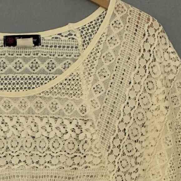 Vintage Y2K Womens Top M‎ Ivory Crochet Lace Sheer Flowy Poncho Western Boho - Picture 2 of 10